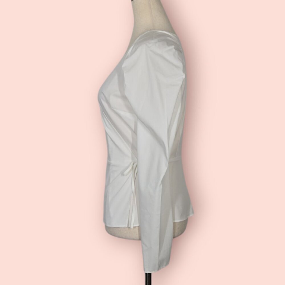 INC International Concepts White Wrap Blouse Puff Pleated Sleeves Size S NWOT - Picture 4 of 9